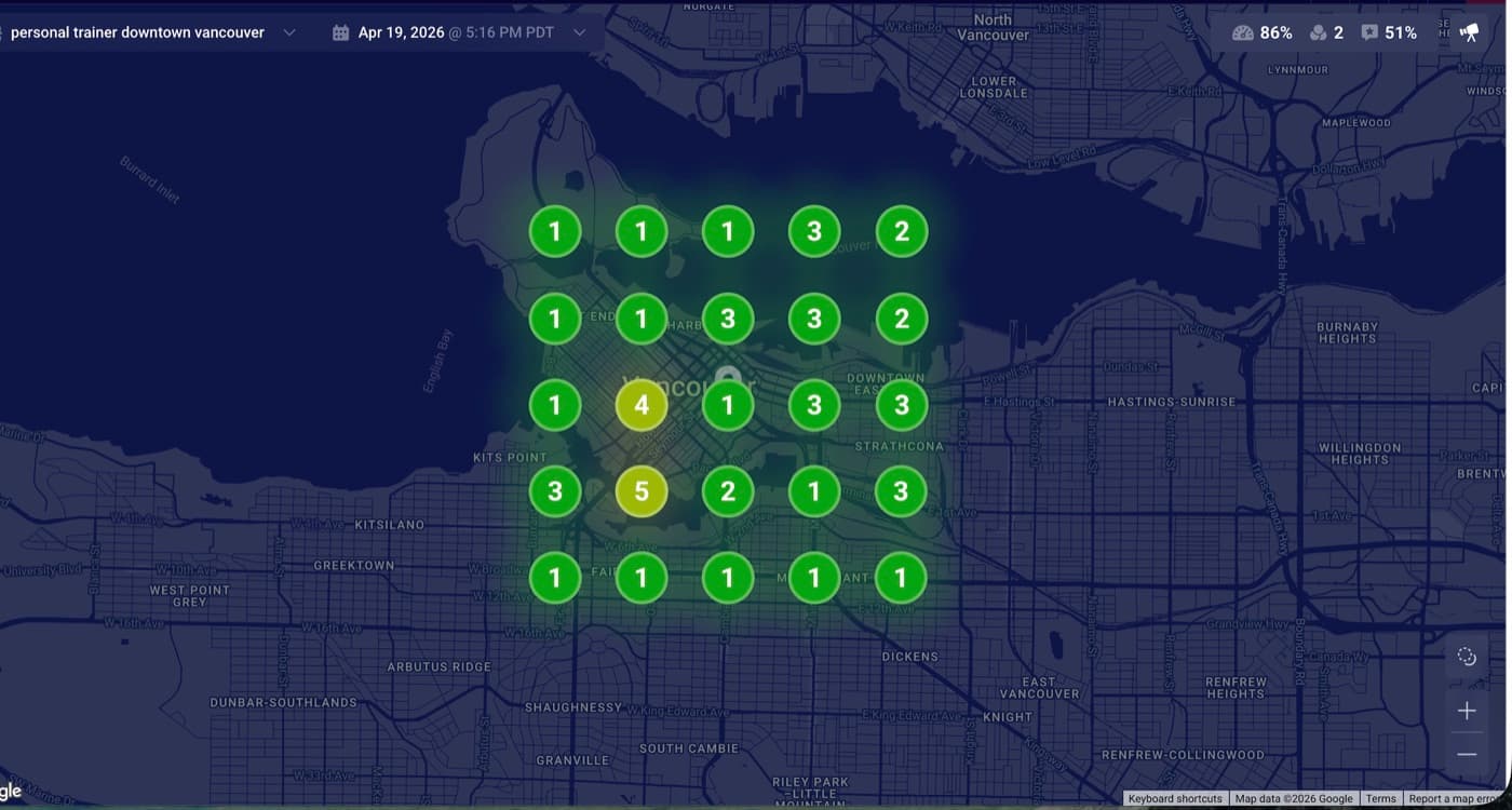 Local ranking heatmap before, limited visibility