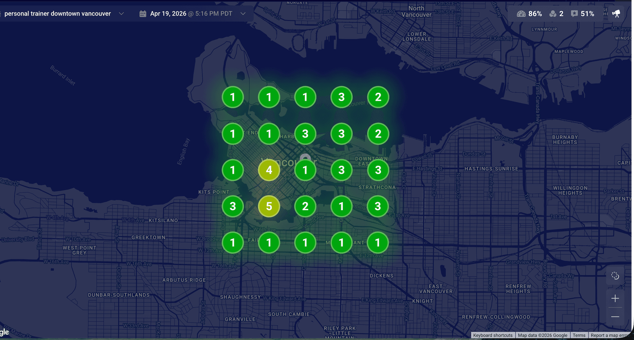 Local ranking heatmap before, limited visibility