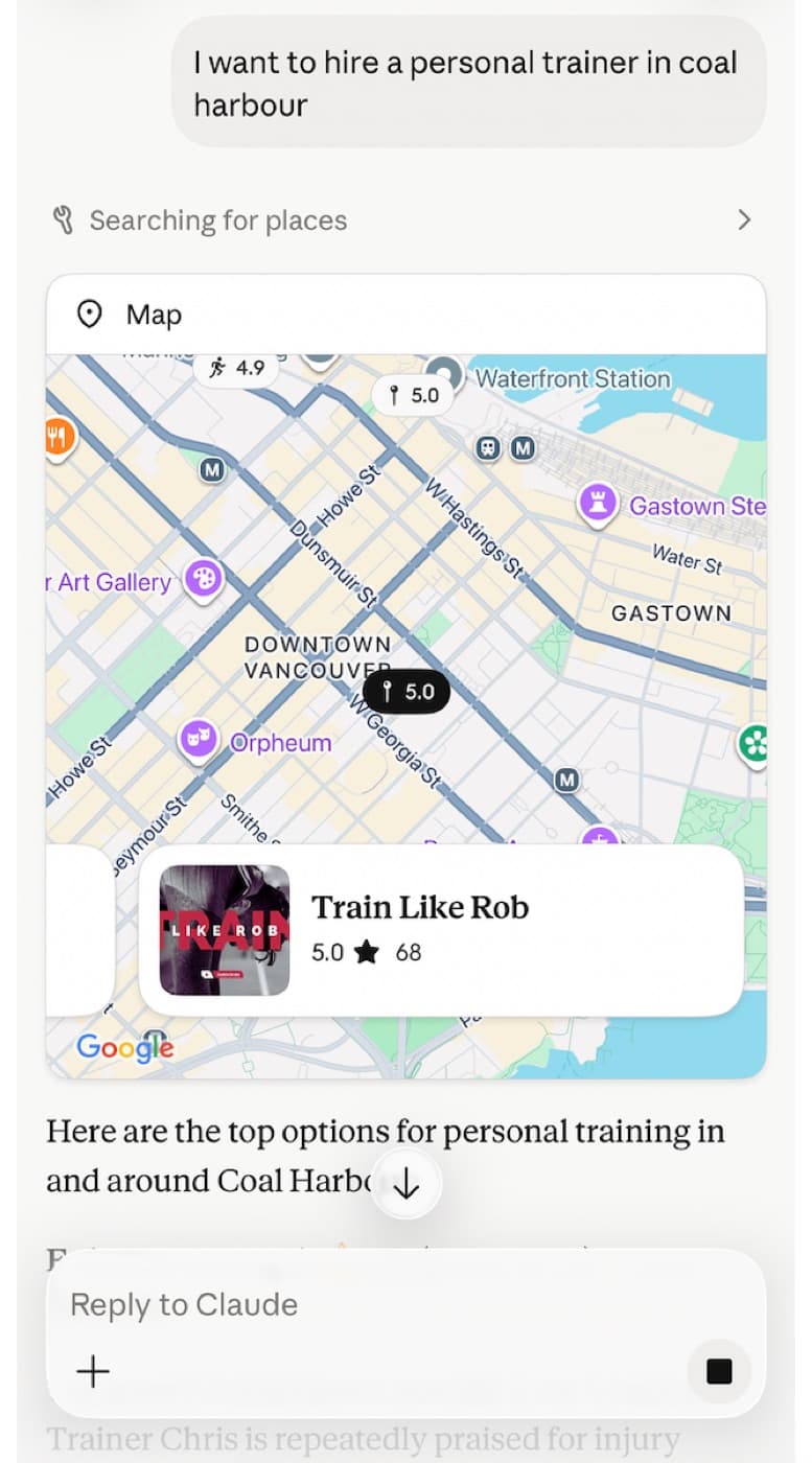 Business at top of Google Places results, second search