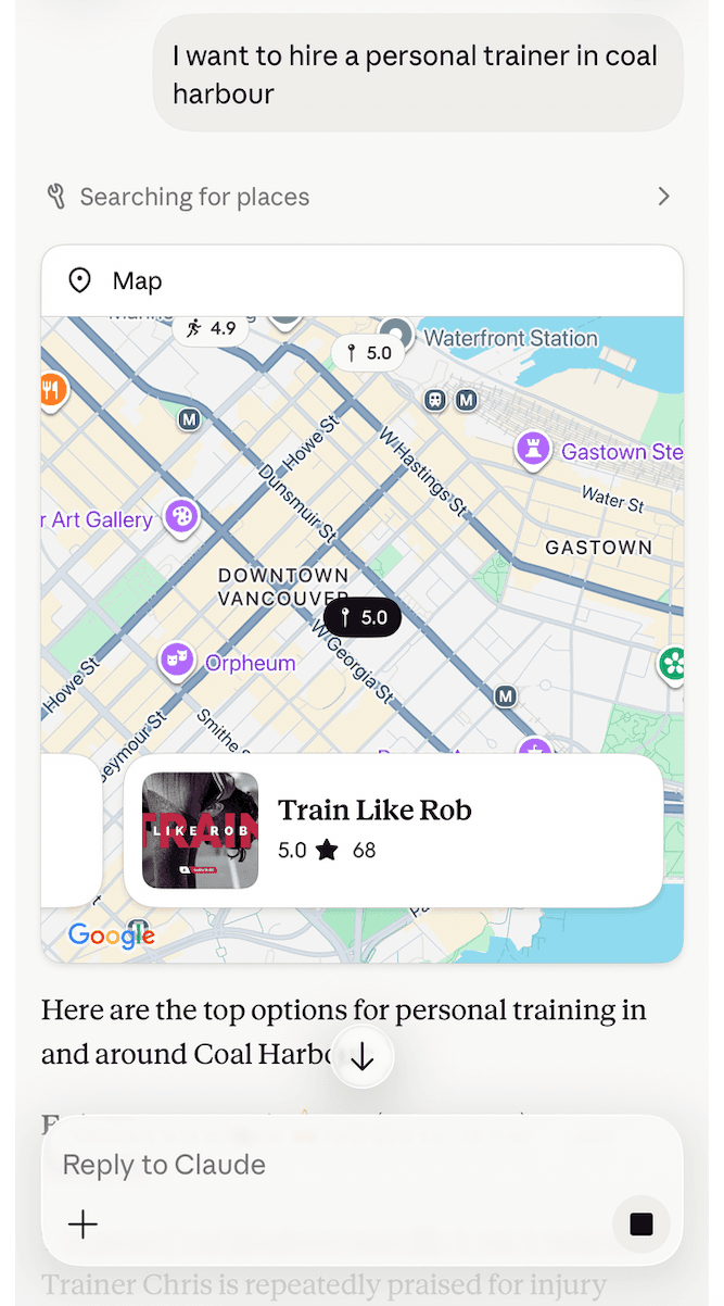 Business at top of Google Places results, second search
